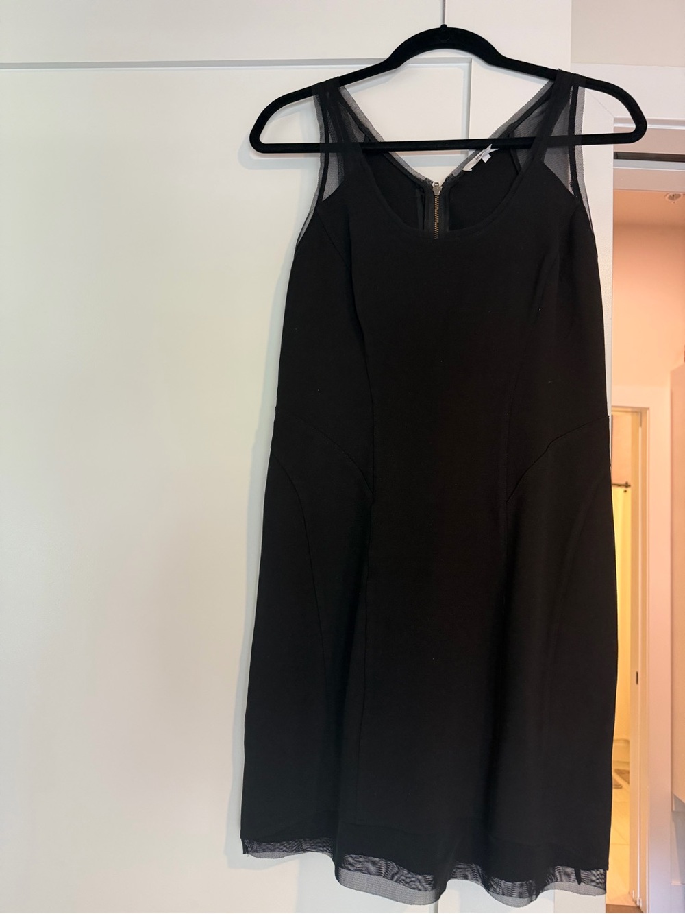 Helmut Lang Black Sleeveless Mini Dress with Mesh Trim